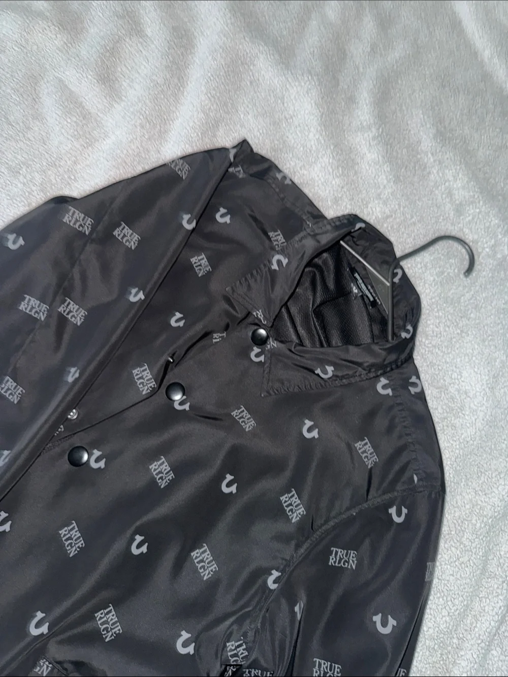 True Religion Black All-Over Logo Coach Jacket